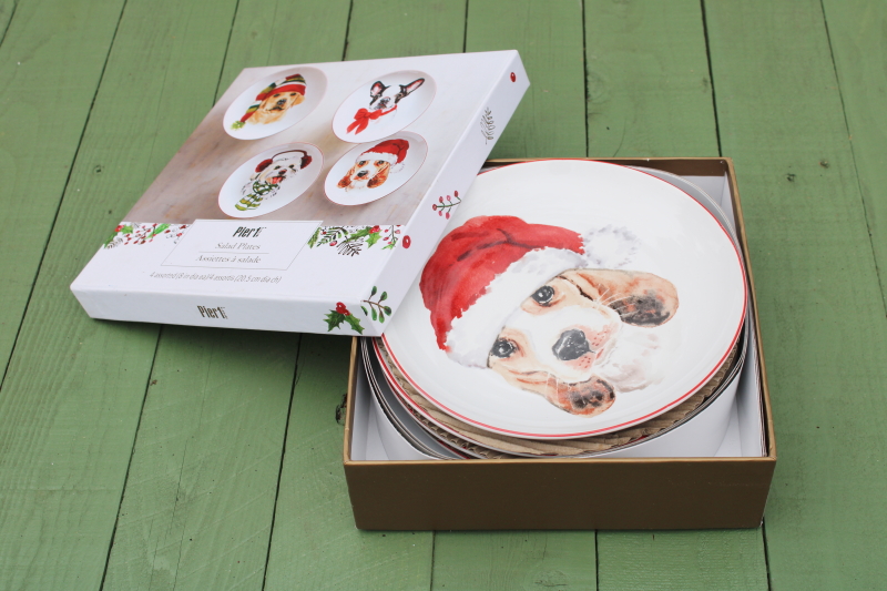 photo of Pier 1 Christmas puppies holiday salad or dessert plates dogs in winter hats!  #7